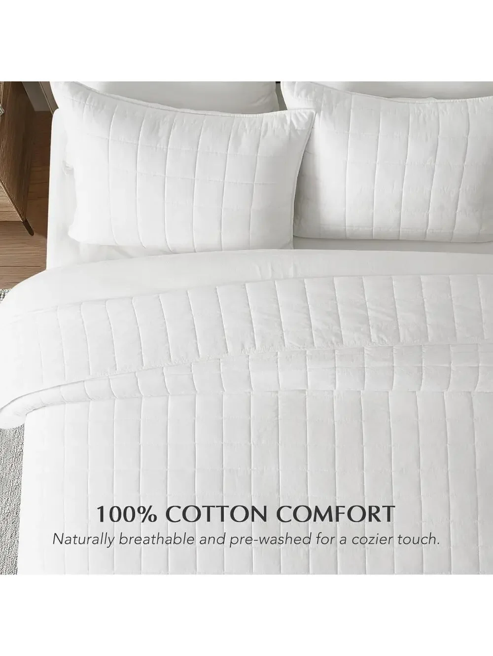 NIB EVERGRACE Home 100% Cotton Box Stitch 3 Pc, Bedspread 2 Shams, Full / Queen